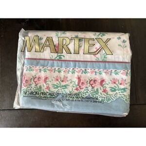 Vintage Martex Full Flat Sheet Garden Provencal 39"x75" Floral Pink Cottagecore